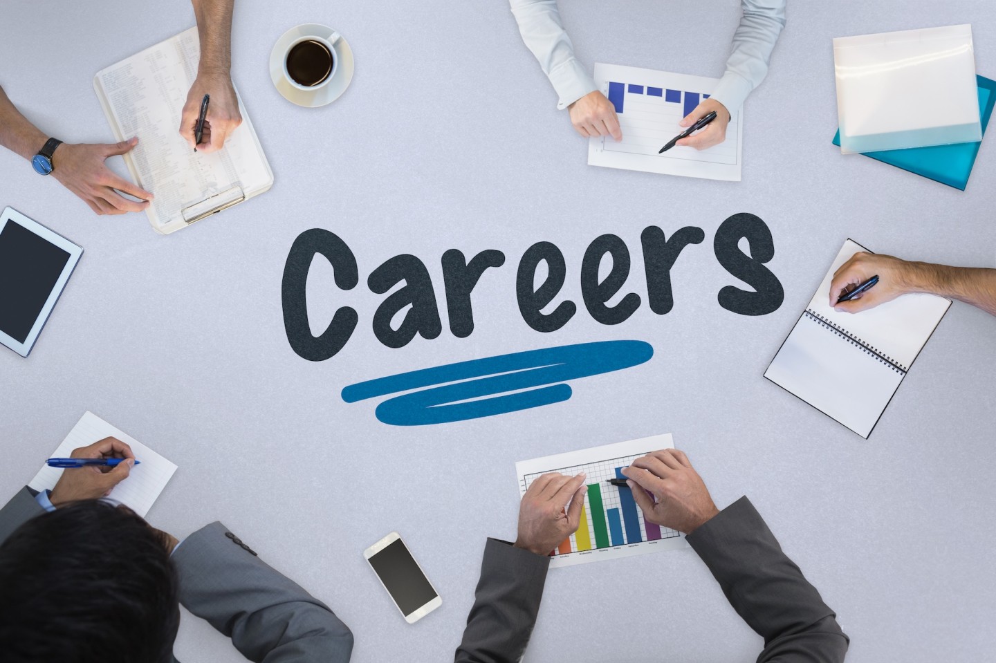 The word careers against business meeting