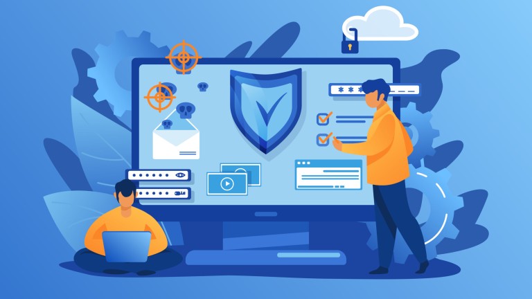 Personal digital security. Defence, protection from hackers, scammers flat vector illustration. Data breaches, data leakage prevention concept for banner, website design or landing web page Personal digital security