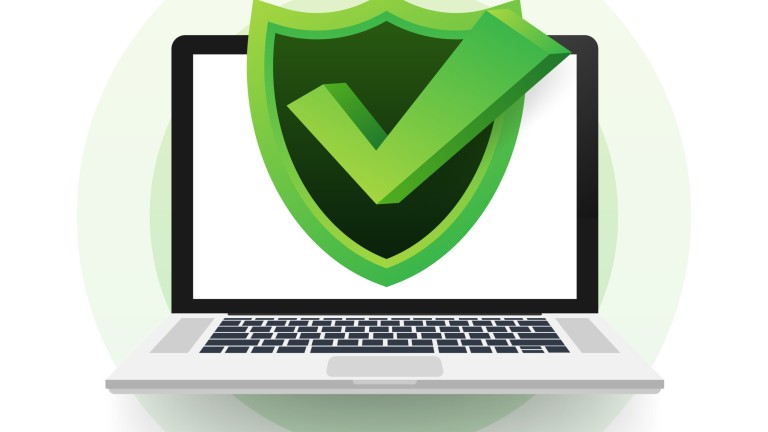 Data Protection on laptop, privacy, and internet security. Vector stock illustration.